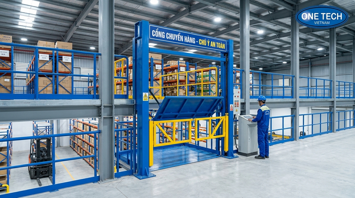 Cổng chuyển hàng mezzanine cho kho Nghệ An Cổng chuyển hàng trên kệ sàn mezzanine Nghệ An
