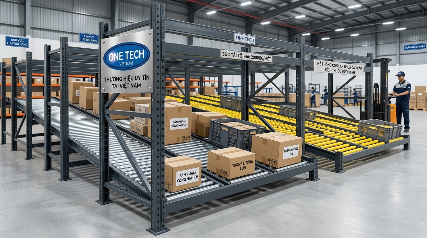 Các yếu tố ảnh hưởng đến giá kệ flowrack Nghệ An Giá kệ flowrack Nghệ An phụ thuộc tải trọng kích thước và loại con lăn