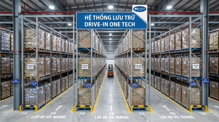 Kệ drive in cho kho bao bì Kệ drive in lưu trữ hàng bao bì đóng pallet