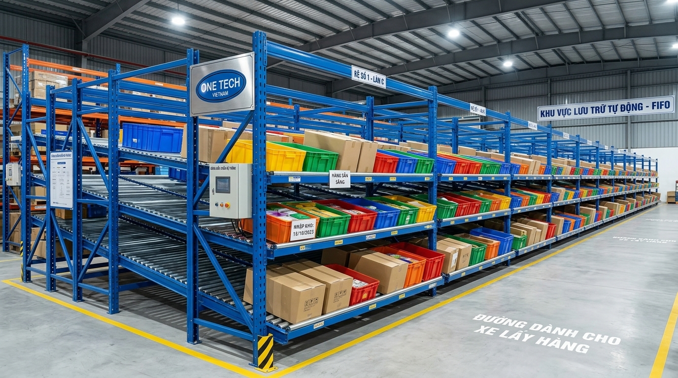 Kệ Flow racks Nghệ An cho kho hàng và logistics Kệ Flow racks Nghệ An trong kho hàng luân chuyển nhanh
