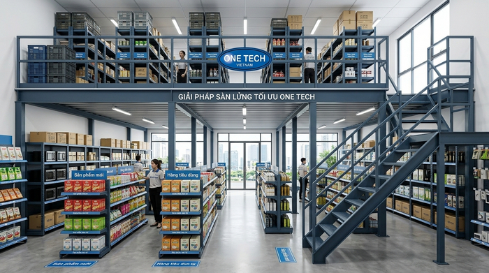 Kệ sàn mezzanine cửa hàng TP Vinh Kệ sàn mezzanine cho cửa hàng và kho phụ tại TP Vinh