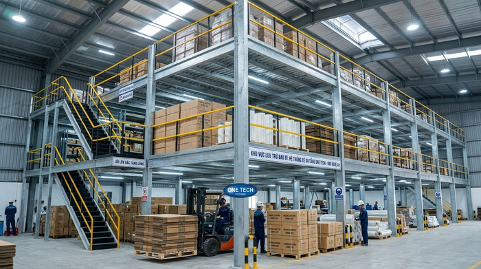 Kệ sàn mezzanine kho bao bì Nghệ An Kệ sàn mezzanine cho kho bao bì tại Nghệ An