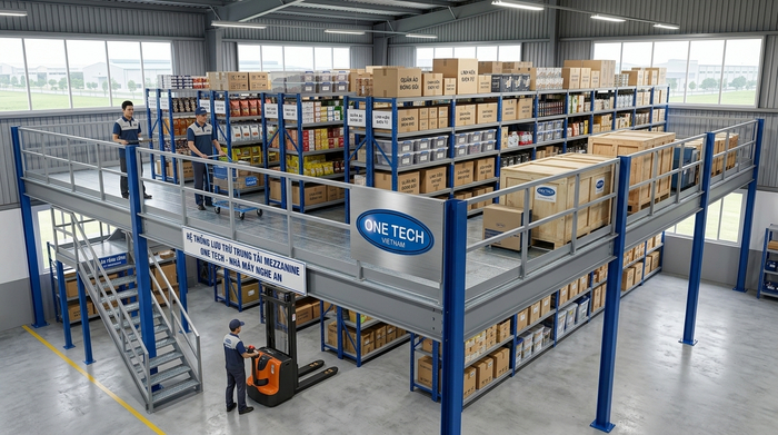 Kệ sàn mezzanine tải trung bình Nghệ An Kệ sàn mezzanine tải trung bình trong kho công nghiệp Nghệ An