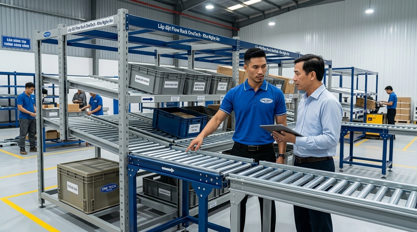 Thi công lắp đặt kệ flowrack Nghệ An Lắp đặt kệ flowrack và kệ con lăn tại Nghệ An