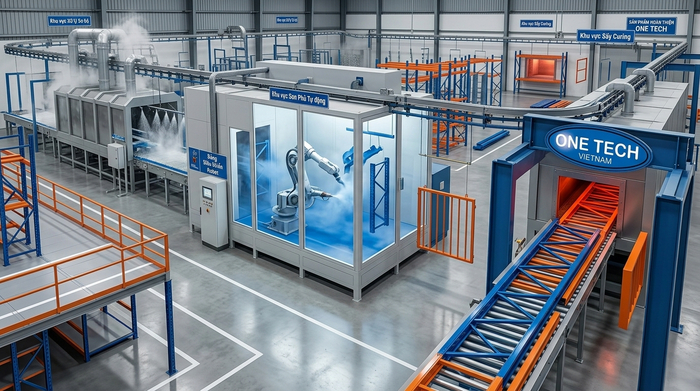 Sơn tĩnh điện kệ sàn mezzanine OneTech Quy trình sơn tĩnh điện kệ sàn mezzanine OneTech