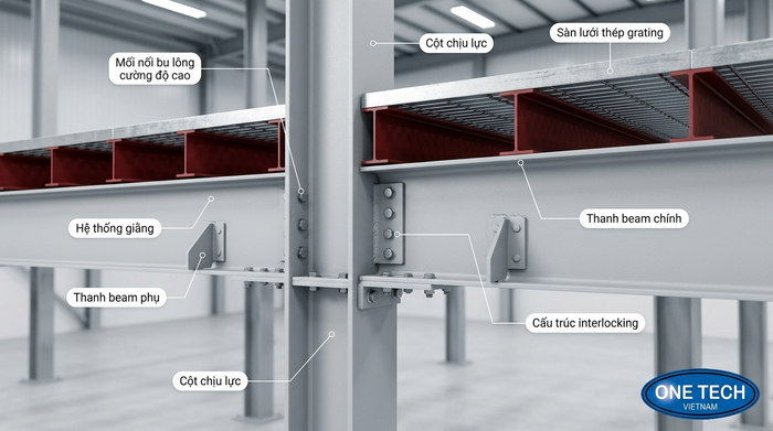Thanh beam kệ sàn mezzanine Nghệ An Thanh beam chính và beam phụ của hệ sàn mezzanine