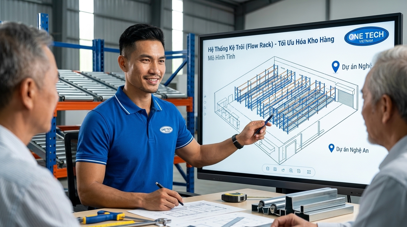 Tư vấn thiết kế Kệ Flow racks Nghệ An Tư vấn thiết kế Kệ Flow racks Nghệ An theo mặt bằng kho thực tế