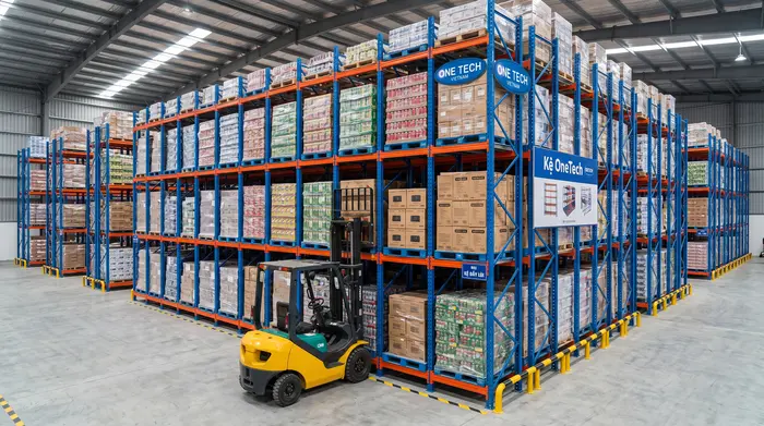 Tối ưu lối đi xe nâng bằng hệ thống kệ Push Back Kệ Push Back Nghệ An giảm lối đi xe nâng trong kho pallet