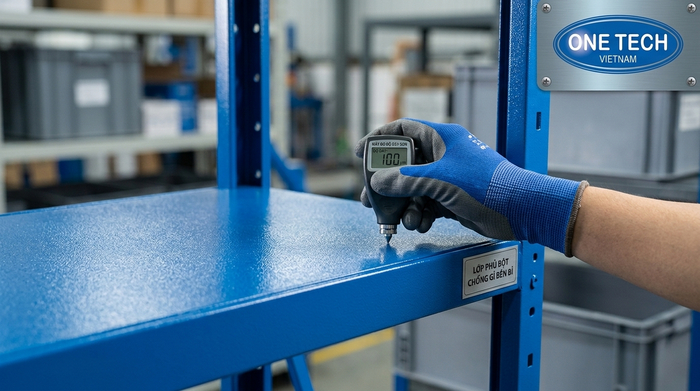 Kiểm tra lớp sơn tĩnh điện trên kệ kho di động