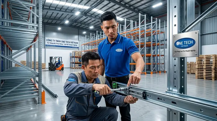 Lắp đặt ray trượt chính xác giúp kệ Push Back vận hành ổn định Lắp đặt ray trượt cho Kệ Push Back Nghệ An