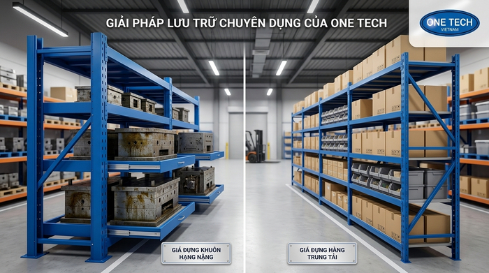 So sánh kệ khuôn với kệ trung tải trong kho công nghiệp