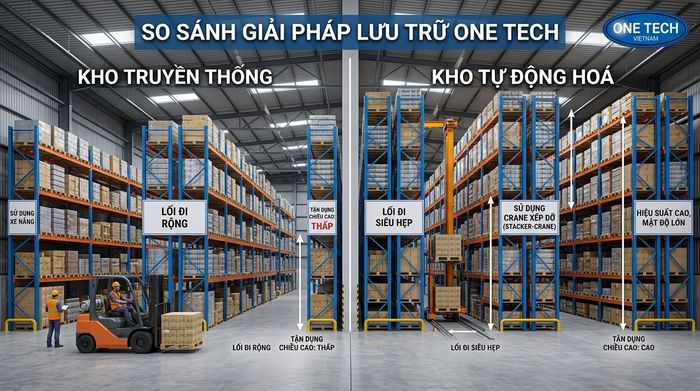 So sánh kho dùng xe nâng và kho dùng Stacker-Crane Nghệ An