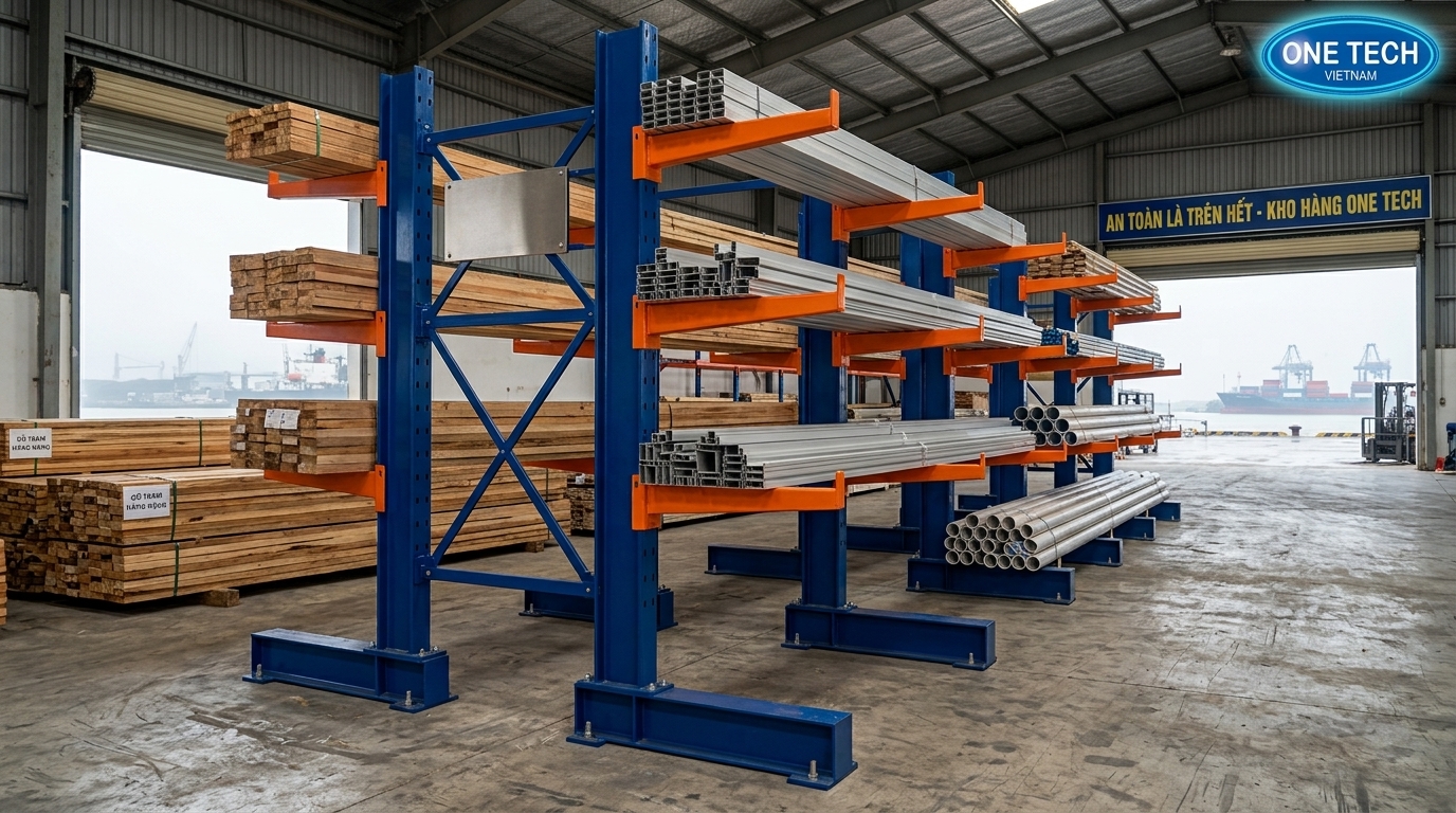Tay đỡ kệ Cantilever chịu tải cho kho công nghiệp Tay đỡ kệ Cantilever chịu tải cho hàng dài tại Nghệ An