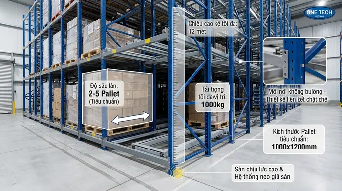 Thông số kỹ thuật quan trọng của Kệ Push Back Nghệ An Thông số kỹ thuật cần biết khi đặt Kệ Push Back Nghệ An