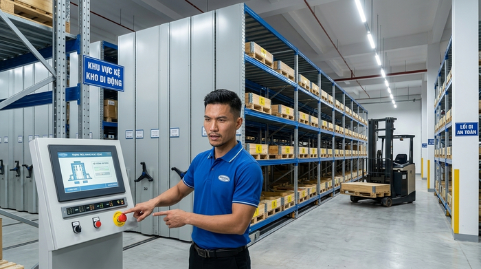 Vận hành an toàn kệ kho di động trong nhà kho