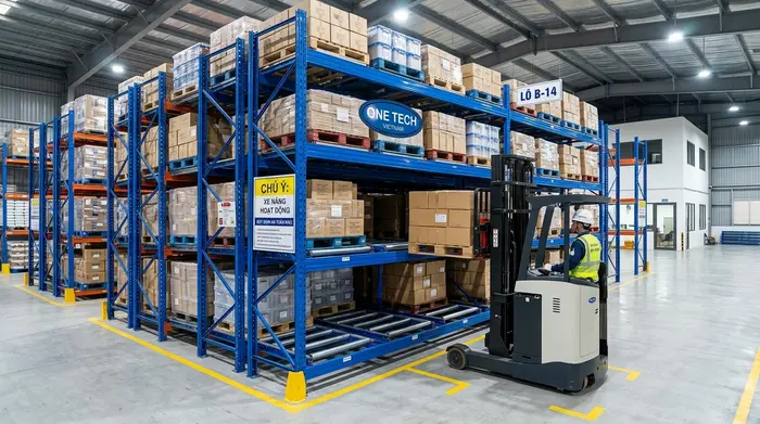 Lưu ý vận hành kệ Push Back an toàn trong kho hàng Vận hành Kệ Push Back Nghệ An an toàn với xe nâng pallet