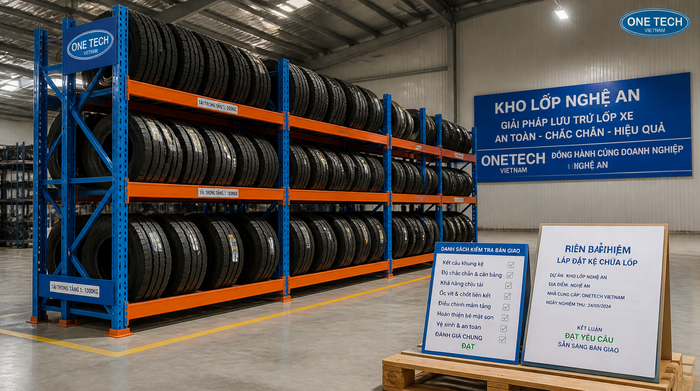Bàn giao kệ để lốp xe Nghệ An sau lắp đặt