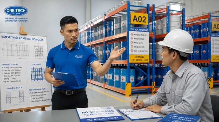 Bàn giao kệ kho hóa chất Nghệ An Bàn giao hệ thống kệ kho hóa chất Nghệ An sau lắp đặt