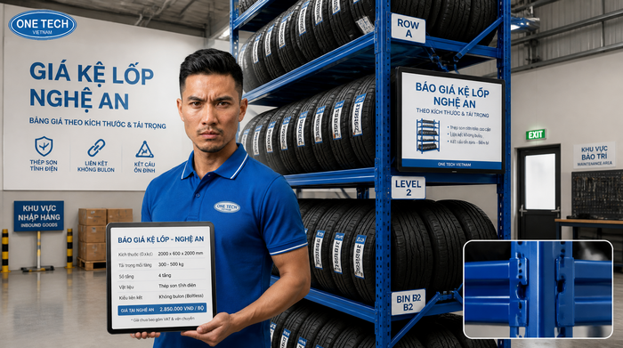 Báo giá kệ để lốp xe Nghệ An theo kích thước và tải trọng