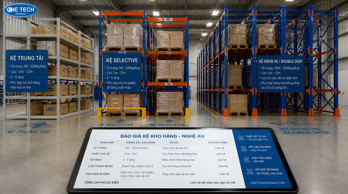 Báo giá kệ kho logistics Nghệ An theo cấu hình thực tế