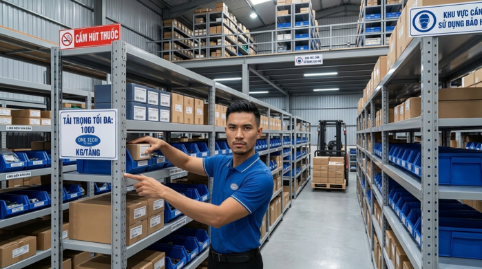 Kệ kho hàng Nghệ An trực thuộc OneTech cung cấp giải pháp kệ kho linh kiện điện tử