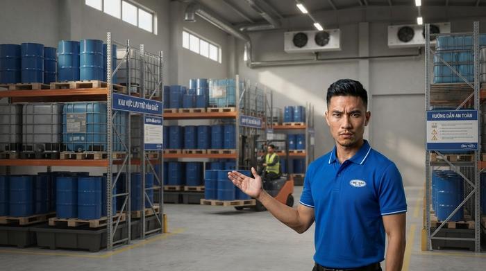 Kệ kho hóa chất Nghệ An cho kho công nghiệp Kệ kho hóa chất Nghệ An lắp trong kho công nghiệp có xe nâng vận hành