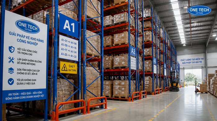 Kệ kho logistics Nghệ An trong kho hàng tại khu công nghiệp