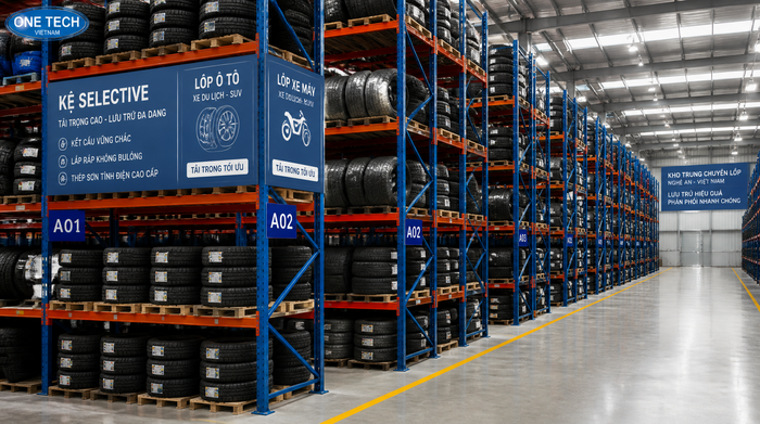 Kệ Selective chứa lốp xe cho kho trung chuyển tại Nghệ An