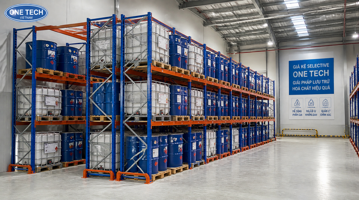 Kệ Selective chứa thùng phuy hóa chất Kệ Selective chứa thùng phuy hóa chất trên pallet