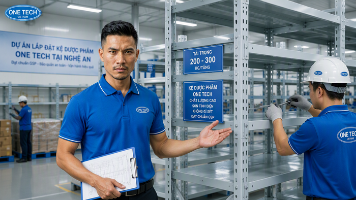 Lắp đặt kệ kho dược phẩm Nghệ An bởi đội kỹ thuật OneTech