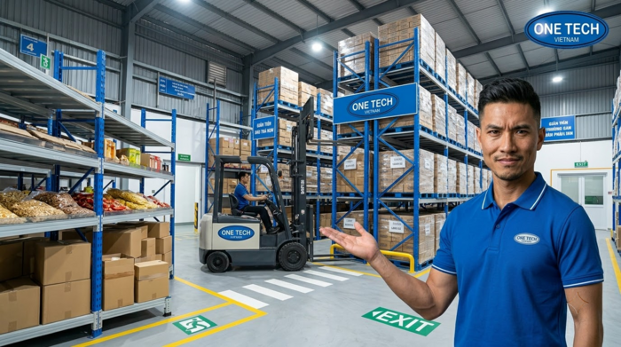 Bố trí mặt bằng kệ kho thực phẩm có lối đi xe nâng