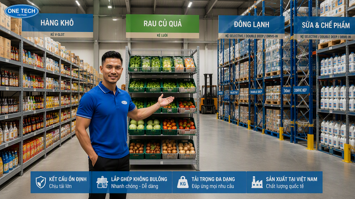 So sánh kệ kho thực phẩm theo từng nhóm hàng