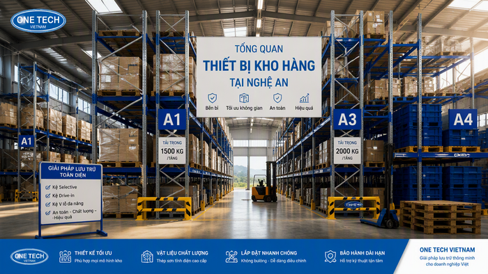 Tổng quan thiết bị nhà kho Nghệ An cho kho công nghiệp và kho bán lẻ