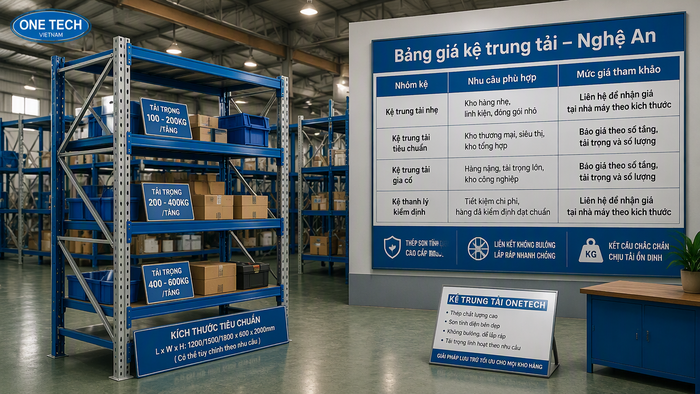 Bảng giá kệ trung tải Nghệ An tham khảo Bảng giá kệ trung tải Nghệ An tham khảo theo tải trọng và kích thước