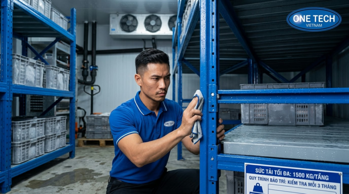 Bảo trì kệ kho chịu ẩm ướt trong kho thủy hải sản