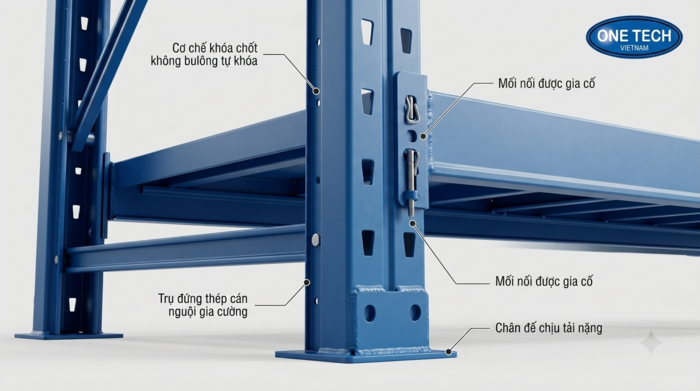 Chi tiết khung và dầm chịu tải của kệ kho cà phê