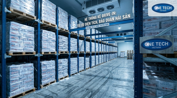 Kệ drive in tối ưu mật độ lưu trữ cho kho lạnh thủy hải sản