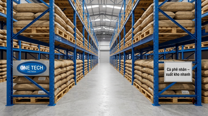 Kệ kho cà phê Nghệ An dùng cho kho bao cà phê đóng pallet