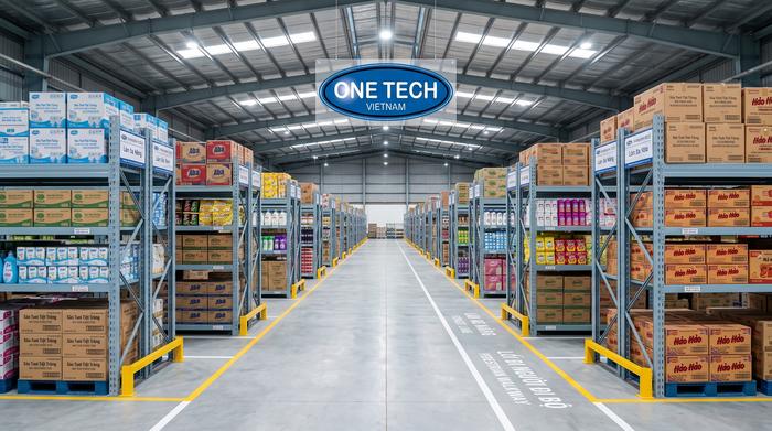 Kệ kho FMCG Nghệ An tối ưu lưu trữ hàng tiêu dùng nhanh Tổng thể hệ thống kệ kho FMCG trong kho hàng tại Nghệ An