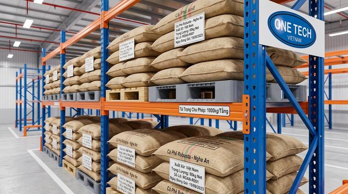Kệ selective chứa pallet cà phê cho kho công nghiệp Nghệ An