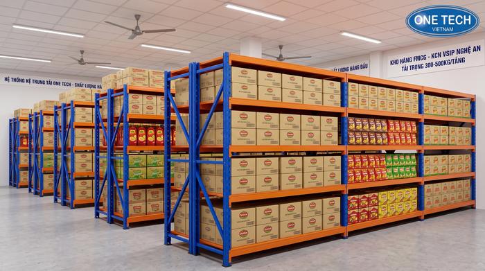 Kệ trung tải chịu tải nặng Nghệ An cho kho FMCG Kệ trung tải cho hàng FMCG đóng thùng tại Nghệ An