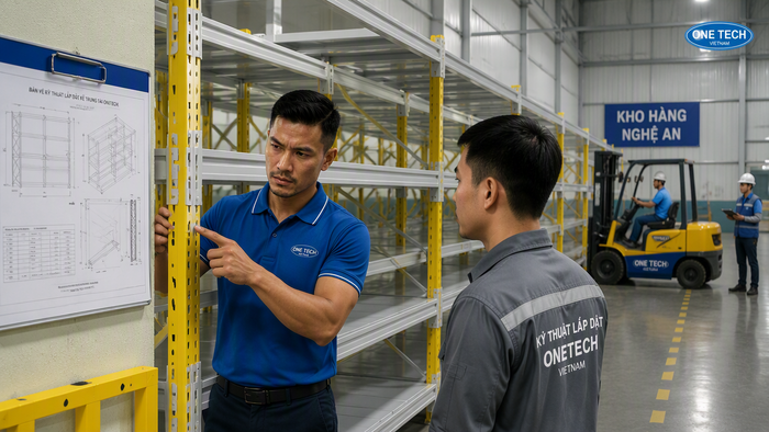 Lắp đặt kệ trung tải tại kho Nghệ An Lắp đặt kệ trung tải tại kho hàng Nghệ An theo bản vẽ kỹ thuật