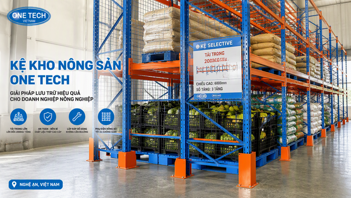 Kệ kho hàng Nghệ An trực thuộc OneTech Group tư vấn kệ kho nông sản